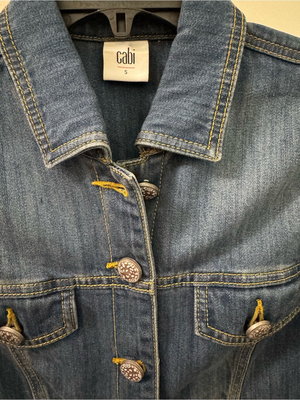 CAbi Dark Blue Denim Jacket with Contrast Stitching Lace Hem Removable - Picture 4 of 9
